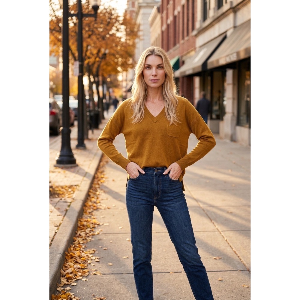 J.Crew Collection Italian 100% Cashmere V-Neck Sweater Mustard E7632 Women's S